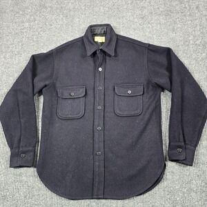 Vintage Fox Knapp Wool Shirt Jacket Mens Medium Blue USA Made Workwear 1950s
